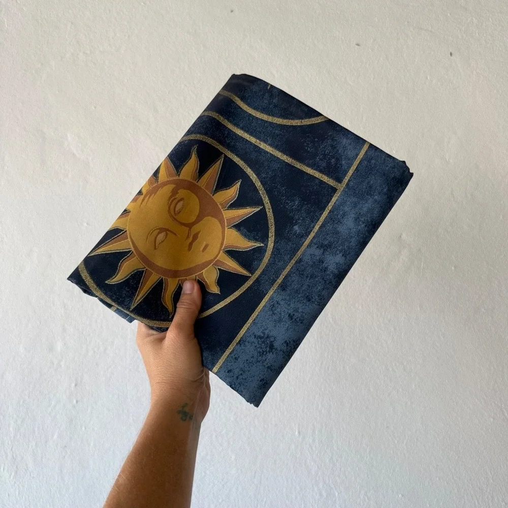 Vintage Celestial Fabric Shower Curtain Sun Moon Stars Blue Bathroom Decor